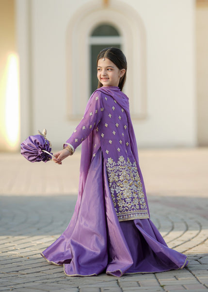 Seerat "SUMBUL" Girls' Luxury Net Choli & Multi-Layer Silk Lehenga – Radiant Yellow 3-Piece Festive Set