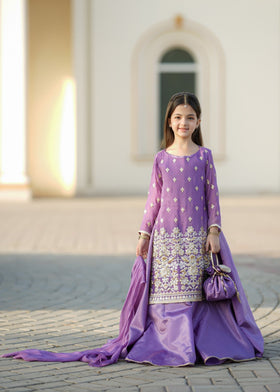 Seerat "SUMBUL" Girls' Luxury Net Choli & Multi-Layer Silk Lehenga – Radiant Yellow 3-Piece Festive Set