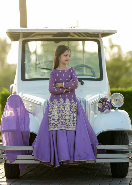 Seerat "SUMBUL" Girls' Luxury Net Choli & Multi-Layer Silk Lehenga – Radiant Yellow 3-Piece Festive Set