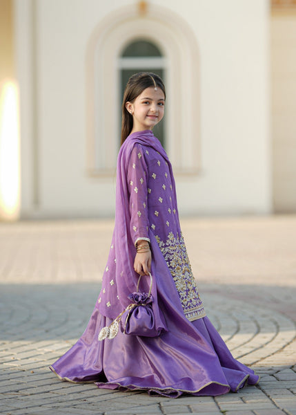 Seerat "SUMBUL" Girls' Luxury Net Choli & Multi-Layer Silk Lehenga – Radiant Yellow 3-Piece Festive Set