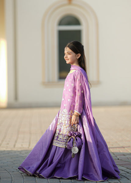 Seerat "SUMBUL" Girls' Luxury Net Choli & Multi-Layer Silk Lehenga – Radiant Yellow 3-Piece Festive Set