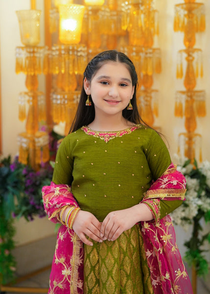 Seerat Seemab – Emerald Green Korean Silk &amp; Jamawar Lehenga Set