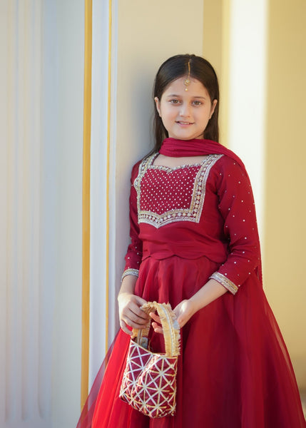 Seerat "GULRUKH" Girls' Luxury Net Choli & Multi-Layer Silk Lehenga – Radiant Yellow 3-Piece Festive Set