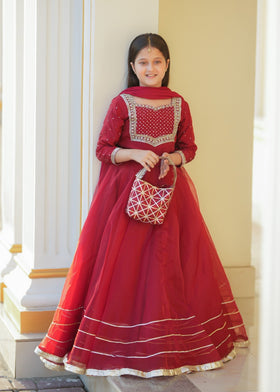 Seerat "GULRUKH" Girls' Luxury Net Choli & Multi-Layer Silk Lehenga – Radiant Yellow 3-Piece Festive Set