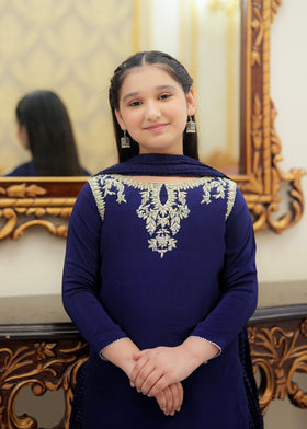 Seerat HALIMA girls dark blue luxury silk lehenga choli - Front View
Detailed Adda work and tassels on Seerat HALIMA dark blue silk kurti
Textured Chamooz crush silk lehenga in dark blue by Seerat