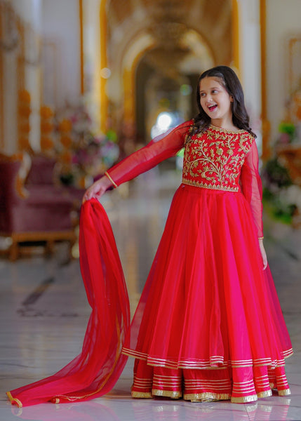 Seerat "GUL-E-NAZ" Girls' Luxury Tissue Choli & Multi-Layer Silk Lehenga – Radiant Gold 3-Piece Festive Set