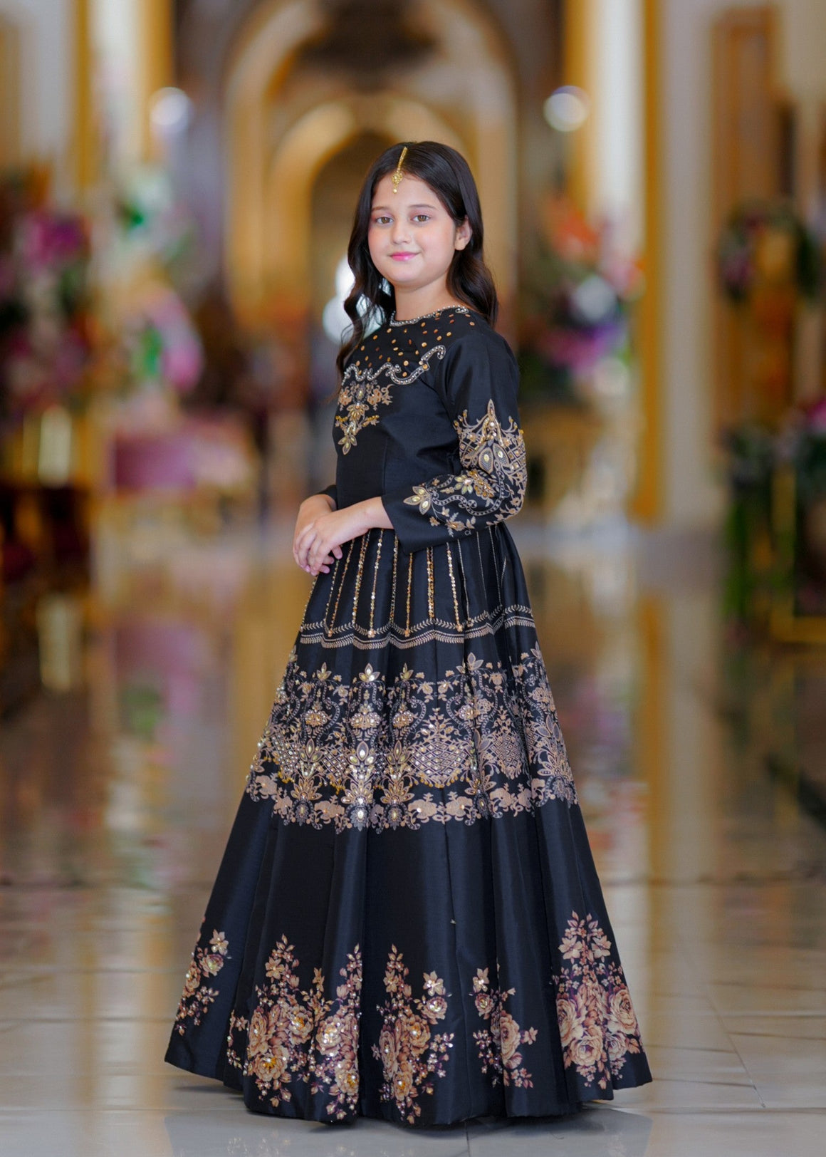 Seerat Kajal – Girls Black Korean Raw Silk Block Printed Lehenga Choli (2-Piece)
