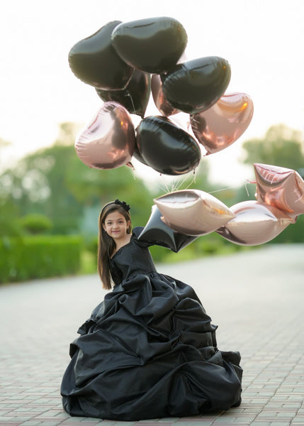 Seerat Vina – Girls Black Kattan Silk Embroidered Festive Frock